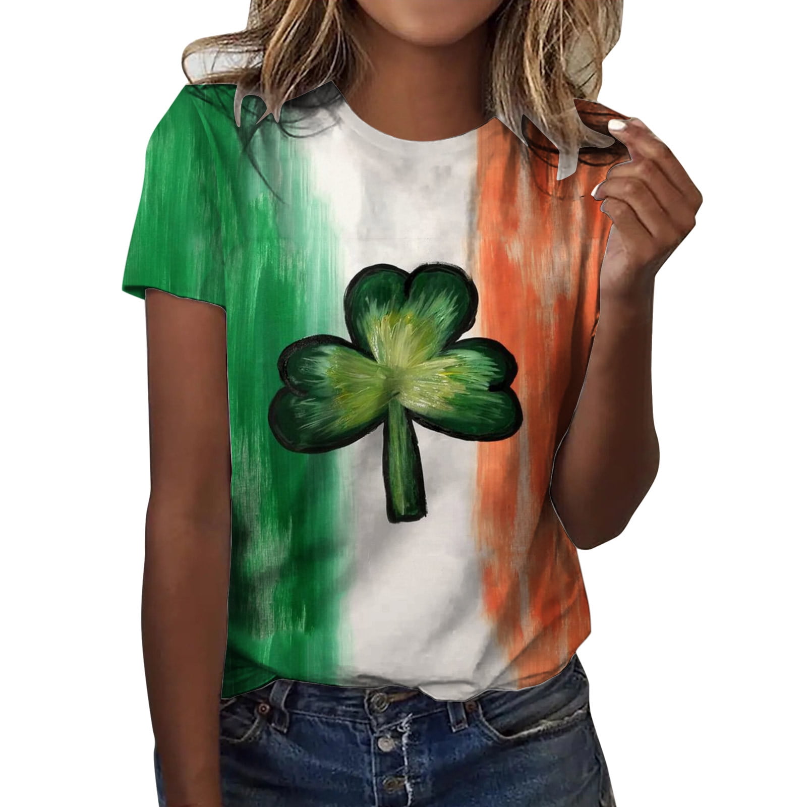 Olyvenn Clearance Tunic T Shirts for Women thick thighs lucky vibes Print  Blouse Tops St. Patrick's Day Graphic Crew Neck Ladies Fashion 3/4 Sleeve  Loose Fit Casual Female Leisure Green 12 