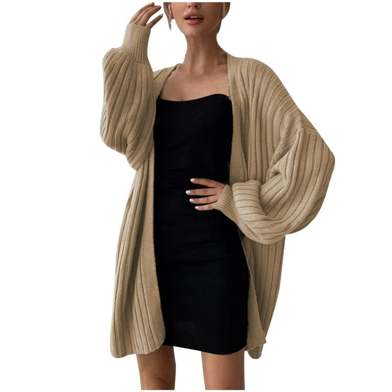 Olyvenn Clearance Women s Long Sleeve Open Front Chunky Ribbed Knitted Long Cardigan Sweater with Pockets Knitted Long Cardigan Sweater for Women Trendy 2024 Khaki 10 Walmart