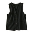 thumbnail image 1 of Olyvenn Trendy Women's V-Neck Sleeveless Waistcoat Solid Color Loose Fit Office Work Vest with Pockets Black 10, 1 of 7