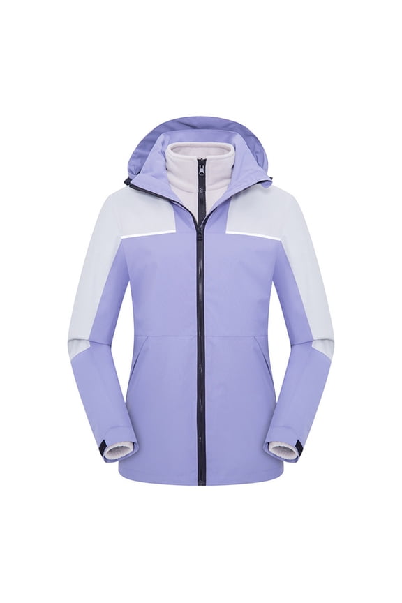 Trendy Women's Winter Jacket Waterproof Windproof Snowboarding Ski Jacket Removable Liner Hood Purple 12