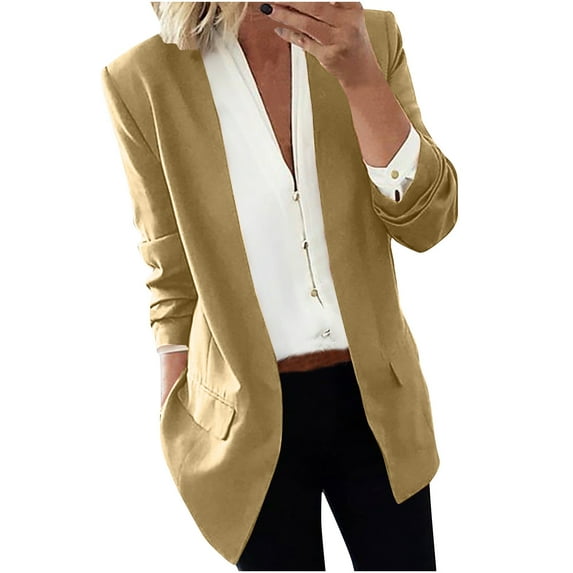 Olyvenn Clearance Womens Blazer Turn Down Collar Womens Suit Business Dressy Suit Coat Casual Set Long Sleeve Jackets Elegant Solid Slim Fit Business Work Office Fashion Khaki 6