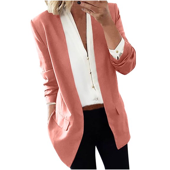 Olyvenn Trendy Womens Blazer Turn Down Collar Womens Suit Business Dressy Suit Coat Casual Set Long Sleeve Jackets Elegant Solid Slim Fit Business Work Office Fashion Pink 6