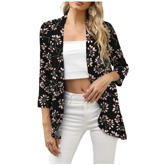 Olyvenn Clearance Womens Cardigan Business Work Office Fashion V Neck Womens Suit Comfy Flowy Sexy Kimono Shawl Tops Casual Set 3/4 Sleeve Jackets Leopard Print Slim Fit Pink 12