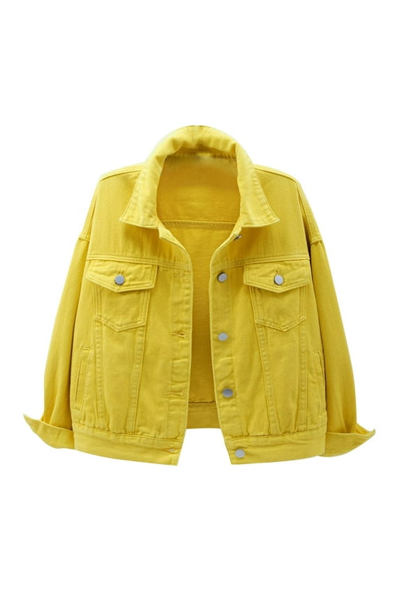Trendy Womens Cardigan Lapel Collar Womens Suit Buttons Denim Jackets with Bust Pockets Casual Set Long Sleeve Jackets Elegant Solid Slim Fit Business Fashion Yellow 14