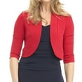 thumbnail image 1 of Olyvenn Trendy Womens Cropped Cardigan Elegant Solid Color Slim Fit Business Work Office Fashion V Neck Womens Suit Daily Comfy Bolero Casual Set 3/4 Sleeve Jackets Red 8, 1 of 8