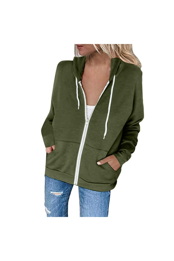 Trendy Womens Sweatshirts Hooded Neck Womens Suit Zip Up Comfy Daily Hoodies with Pockets Casual Set Long Sleeve Jackets Elegant Solid Slim Fit Business Fashion Army Green 10