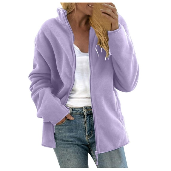 Olyvenn Trendy Womens Winter Warm Long Sleeve Outwear Jackets Women's Household With Fleece Thickened Mountaineering Coat Hoodless Casual Jacket Purple 4