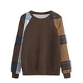 thumbnail image 1 of Olyvenn Color Block Sweatshirts for Women Crewneck Cable Knit Raglan Long Sleeve Pullover Lightweight Fashion 2025 Brown S, 1 of 3