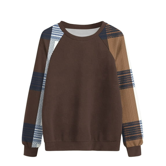 Olyvenn Color Block Sweatshirts for Women Crewneck Cable Knit Raglan Long Sleeve Pullover Lightweight Fashion 2025 Brown S