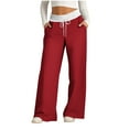 thumbnail image 1 of Olyvenn Color Block Wide Leg Sweatpants Women Elastic Drawstring Straight Leg Sweatpants Low Waisted Baggy Lounge Pants Pocket Red 6, 1 of 4
