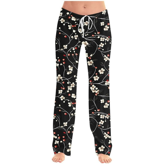 Olyvenn Cotton Blend Pants for Women High Waisted Wide Leg Floral Drawstring Elastic Beach Pants with Pockets Multicolor 3XL