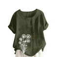 thumbnail image 1 of Olyvenn Cotton Linen&nbsp;Flower&nbsp;Shirts for Women Plus Size Summer Beach Short Sleeve Casual Loose Comfy Blouses Tunic Tops Army Green XXL, 1 of 4