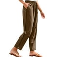 thumbnail image 1 of Olyvenn Cotton Linen Pants Women,High Waisted Casual Drawstring Elastic Long Pants Wide Leg Comfy Soft Baggy Pants 2025 Brown XL, 1 of 9