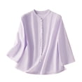 thumbnail image 1 of Olyvenn Cotton Linen Shirts for Women Button Down Long Sleeve Blouses Round Neck Trendy Side Slit Loose Comfort Shirt Tops Purple XXL, 1 of 9