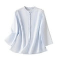 thumbnail image 1 of Olyvenn Cotton Linen Shirts for Women Button Down Long Sleeve Blouses Round Neck Trendy Side Slit Loose Comfort Shirt Tops Sky Blue M, 1 of 9