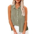thumbnail image 1 of Olyvenn Cotton Linen Shirts for Women Sleeveless Collared Tops Oversized Button Up Blouses Work Shirts Casual Summer Tshirt Army Green M, 1 of 8