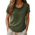 thumbnail image 1 of Olyvenn Cotton Linen T-Shirts for Women Summer Tops - Loose Short Sleeve Crew Neck Basic Casual Business Work Office Blouse Army Green L, 1 of 6