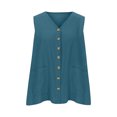 thumbnail image 1 of Olyvenn Cotton Linen Tank Tops Sleeveless Shirts for Women Button Down Blouse V Neck Summer Tops Dressy Casual Comfy Loose Work Tees Blue M, 1 of 4