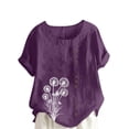 thumbnail image 1 of Olyvenn Cotton Linen&nbsp;Flower&nbsp;Shirts for Women Plus Size Summer Beach Short Sleeve Casual Loose Comfy Blouses Tunic Tops Purple L, 1 of 4