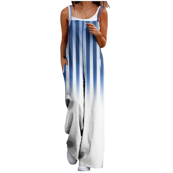 Olyvenn Cute Overalls for Women 2025 Spring Fashion Wide Leg Jumpsuits Trendy Striped Rompers Plus Size Jumpers with Pockets Blue 4