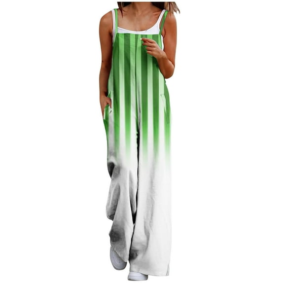 Olyvenn Cute Overalls for Women 2025 Spring Fashion Wide Leg Jumpsuits Trendy Striped Rompers Plus Size Jumpers with Pockets Green 4