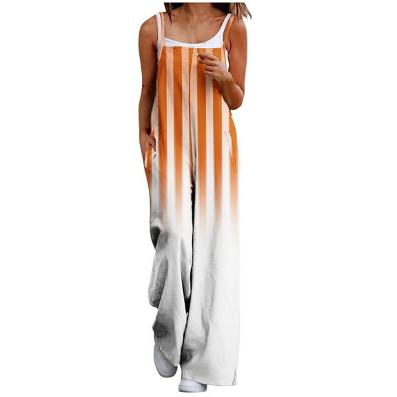Olyvenn Cute Overalls for Women 2025 Spring Fashion Wide Leg Jumpsuits Trendy Striped Rompers Plus Size Jumpers with Pockets Orange 6