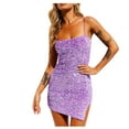 thumbnail image 1 of Olyvenn Stylish Fashion Ladies Mini Bodycon Party Dress Strapless Sleeveless Tube Dress Women's Spring And Summer Gradual Sequin Dress With Suspender Split Short Skirt Purple 8, 1 of 4