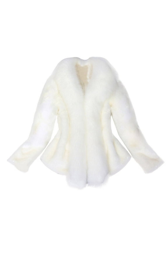 Stylish Women Winter Warm Faux Fur Coat Fluffy Outwear Thickening Long Sleeve Elegant Party Wedding Bridal Outwear White 18