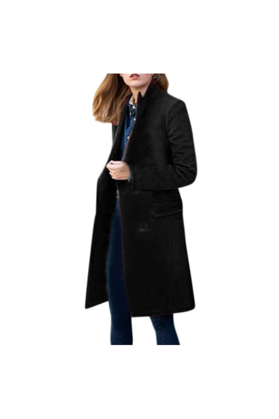 Stylish Women's Winter Warm Wool Blend Long Pea Coat Classic Slim Fit Double Breasted Overcoat Outwear with Pockets Black 8