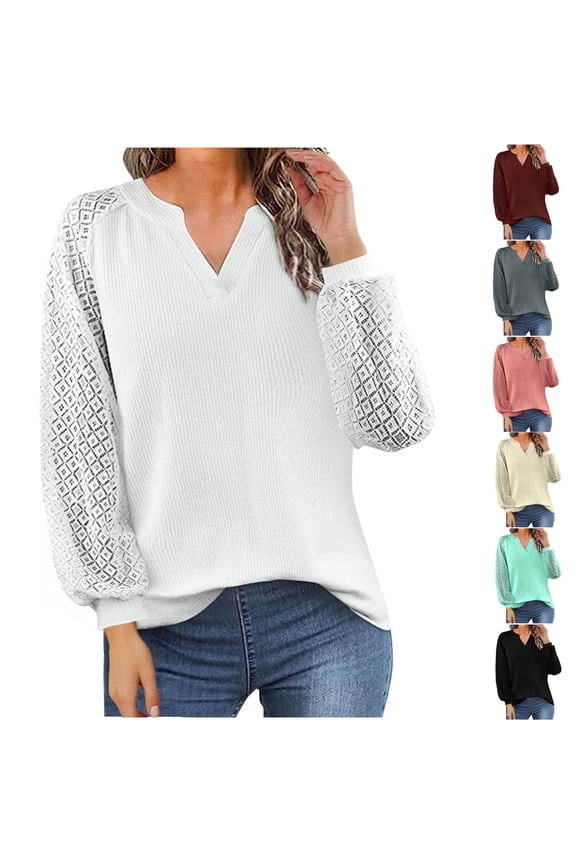 Stylish Basic Shirts for Women Hollow Out Long Sleeve Sweater Trendy Oversized V Neck Sweatshirt Soft Cozy Pullover Outdoors Beige 12