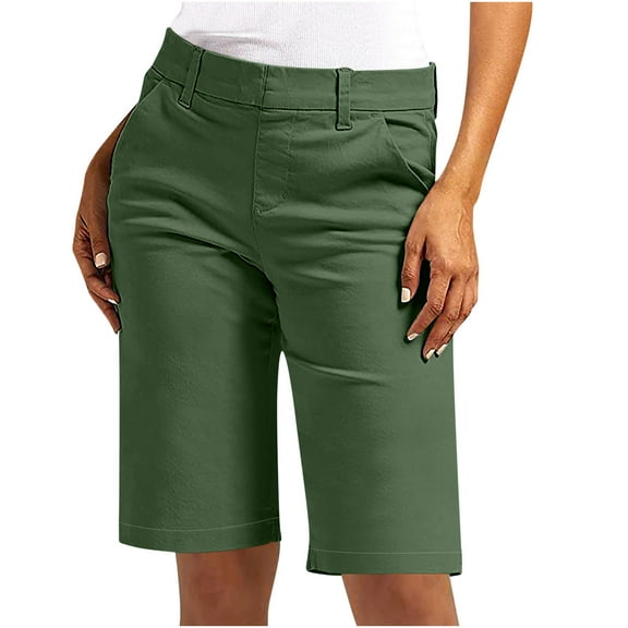 Olyvenn Stylish Bermuda Shorts for Women Casual Summer Trendy High Waisted Chino Shorts Straight Leg Hiking Short with Pockets Green XL