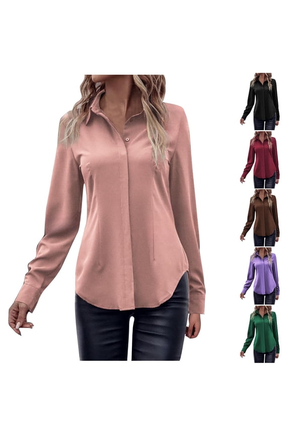 Stylish Button Down Shirts for Women Wrinkle Free Long Sleeve Shirts Dress Shirts Work Office Blouse Tops with Pocket Black 16-18