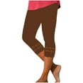 thumbnail image 1 of Olyvenn Stylish Capri Leggings for Women Elastic High Waist Cropped Yoga Pants Summer Casual Lightweight Soft Workout Lounge Capris Brown XL, 1 of 4