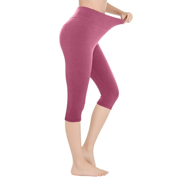 Olyvenn Stylish Capri Leggings for Women Stretch Skinny Fit Workout Yoga Pants Summer Active Compression 3/4 Athletic Pants Pink M
