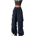 thumbnail image 1 of Olyvenn Stylish Cargo Pants Women High Waist Baggy Casual Solid Parachute Trousers Summer Loose Fit Y2K Streetwear with Mutil Pockets Navy XL, 1 of 6
