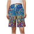 thumbnail image 1 of Olyvenn Deals Comfy Pjs Shorts for Women Summer Floral Printed Casual Elastic Waist Drawstring Loose Knee Lenght Lightweight Lounge Shorts Multicolor XXL, 1 of 6