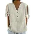 thumbnail image 1 of Olyvenn Stylish Cotton Linen Shirts for Women Summmer Slit Short Sleeve Casual Tops Henley Vcation Beach Lounge Button Lightweight Tunic Blouse Khaki XL, 1 of 6