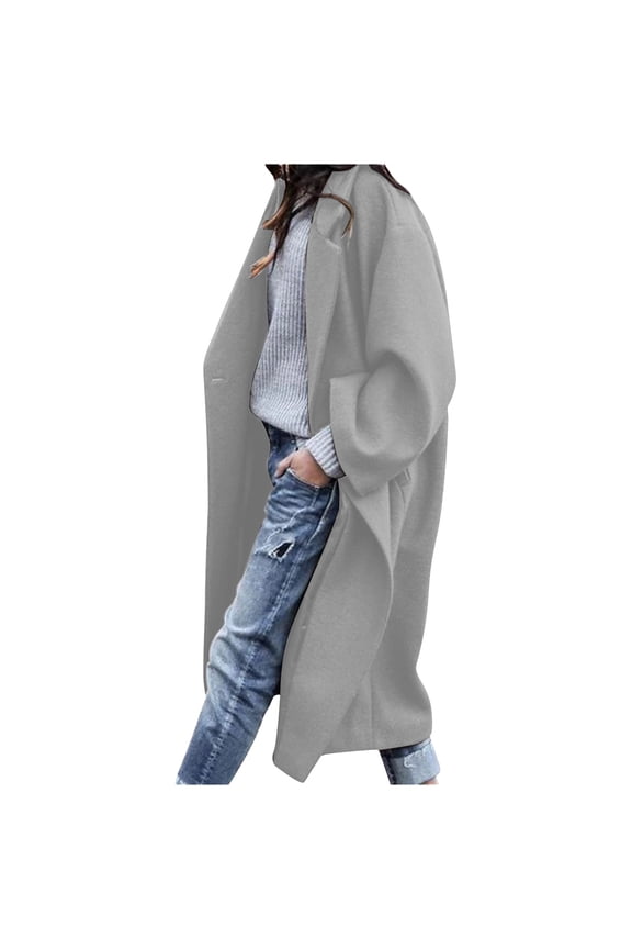 Stylish Fashion Women Turn Down Collar Long Sleeve Casual Coat Cardigan Blouse Trendy Winter Warm Ladies Hoodless Casual Outwear Jackets Gray 8