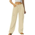 thumbnail image 1 of Olyvenn Stylish Fashion Women's Drawstring Pocket Button Mid Waist Tight Pants Trendy Dressy Casual Full Length Pants Jeans for Women Khaki 4, 1 of 6