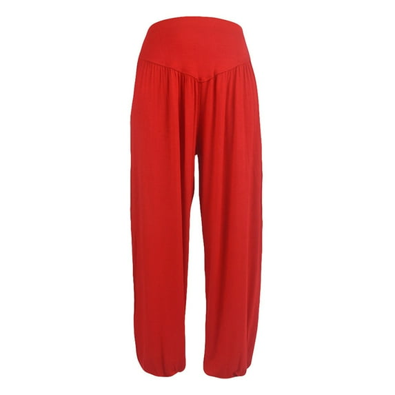 Olyvenn Stylish Fashion Women's Elastic Loose Relaxed Cotton Soft Yoga Active Sports Dance Pants Comfy Holiday Female Dressy Fashion Watermelon Red 12