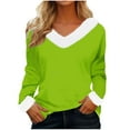 thumbnail image 1 of Olyvenn Stylish Faux Fur Trim V Neck Fashion Sweatshirts for Women Solid Loose Xmas Long Sleeve Pullover Holiday Tops Tunic Blouses Green 12, 1 of 4