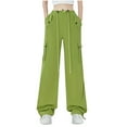 thumbnail image 1 of Olyvenn Stylish Girls & Women's Parachute Pants Elastic High Waist Wide Leg Drawstring Y2K Cargo Trousers with Pockets Green S, 1 of 5