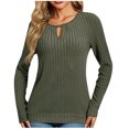 thumbnail image 1 of Olyvenn Stylish Keyhole Neck Sweaters Long Sleeve Shirts for Women Cutout Neck Knit Tunic Slim Fit Winter Spring Lightweight Shirts Army Green 12-14, 1 of 9
