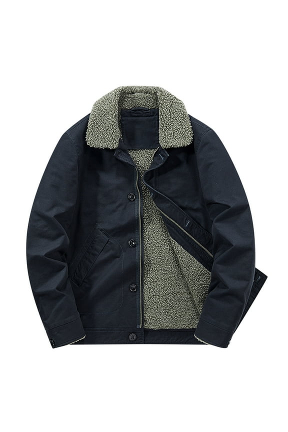 Stylish Men Casual Fashion Solid Turn-down Collar Zip Up Padded Thermal Jacket Coat Winter Warm Long Sleeve Hooded Fleece Puffer Jacket Thick Cotton Padded Overcoat Black 4