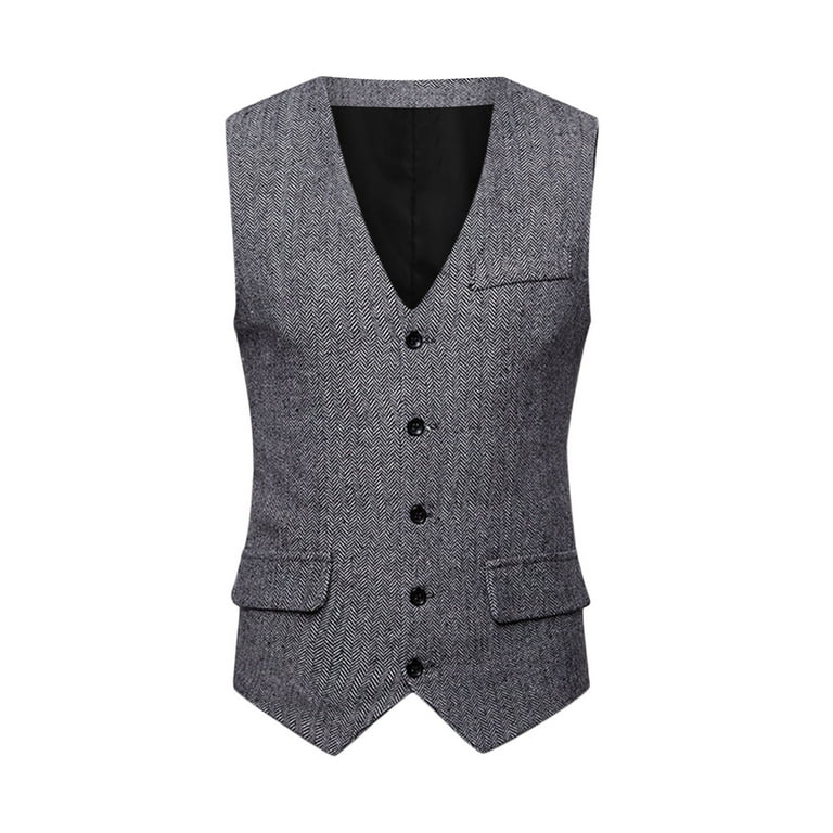 Olyvenn Deals Men Lattice Single-breasted Pocket V-neck Slim Fit Vest Suit  Waistcoat Winter Warm Blazers Formal Business Office Work Suit Jacket Gray  4 
