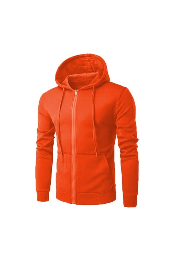 Stylish Men's Zip-up Hooded Sweatshirts Full-Zip Hoodie Long Sleeve Solid Color Drawstring Casual Hoodies for Men with Pocket Orange 10