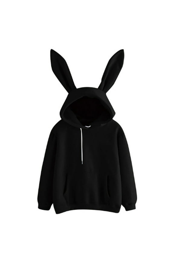 Stylish Oversized Hoodies for Teen Girls Cute Bunny Ears Hoodies Kawaii Rabbit Ear Hooded Sweatshirts Teen Girl Clothes Tops Black 16-18