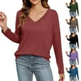 thumbnail image 1 of Olyvenn Stylish Plus Size Sweatshirts for Women Waffle Lightweight Knit Tops Casual V Neck Long Sleeve Loose Tunic Sweaters Fashion Clothes Black 8, 1 of 10