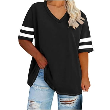 Olyvenn Deals Plus Size Womens T Shirts Short Sleeve V Neck Loose Casual Summer Tees Basic Tunic Tops with Pocket Black 12