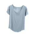 thumbnail image 1 of Olyvenn Stylish Summer Casual Lace Short Sleeve Blouse for Women Modal Classic Fit Scoop Neck T-Shirt Solid Color Slim Basic Tees Tops Sky Blue 8, 1 of 7
